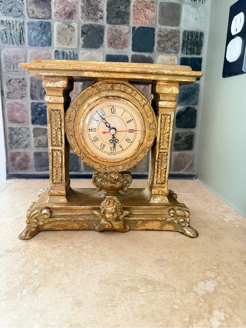 Old World Baroque Style Ornate Gold Decorative Shelf Mantel Clock